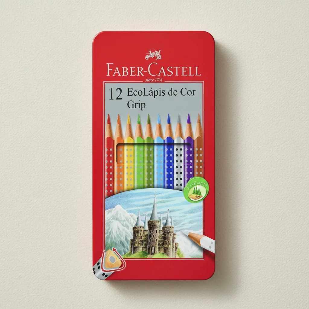 LAPIS COR ECO GRIP 12 CORES FABER ESTOJO LATA